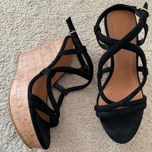 Black strap wedge heels